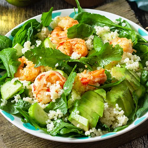 Riesen-Garnelen auf Couscous-Salat