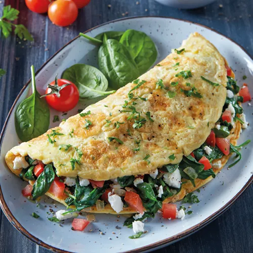 Omlette mit Blattspinat